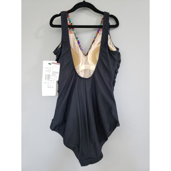 NEW Vintage Gabar Swimwear Womens 1 PC Swimsuit Size 10 Solid Black Retro 80s - Picture 8 of 11